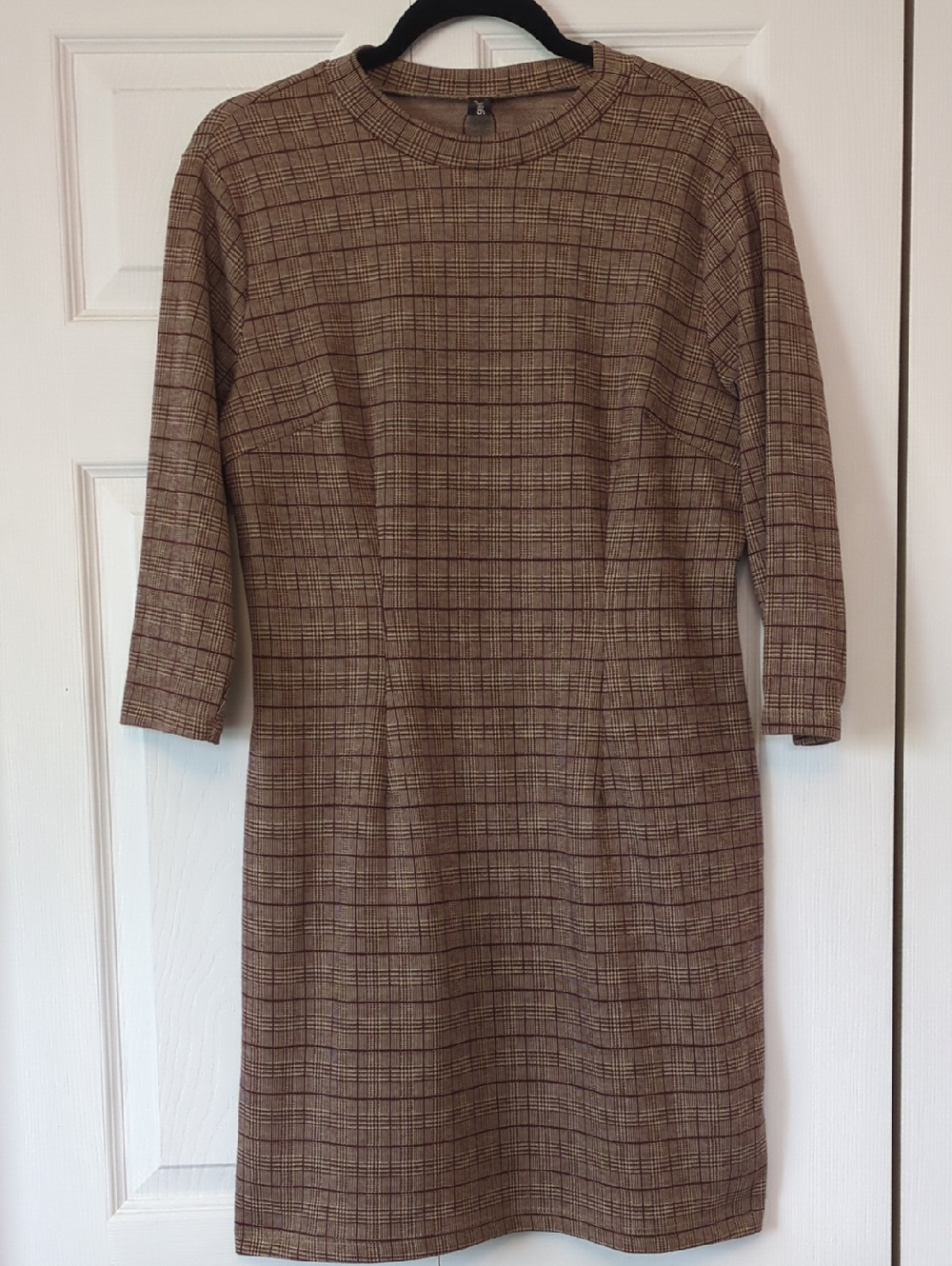 Classic Plaid Shift Dress in Brown